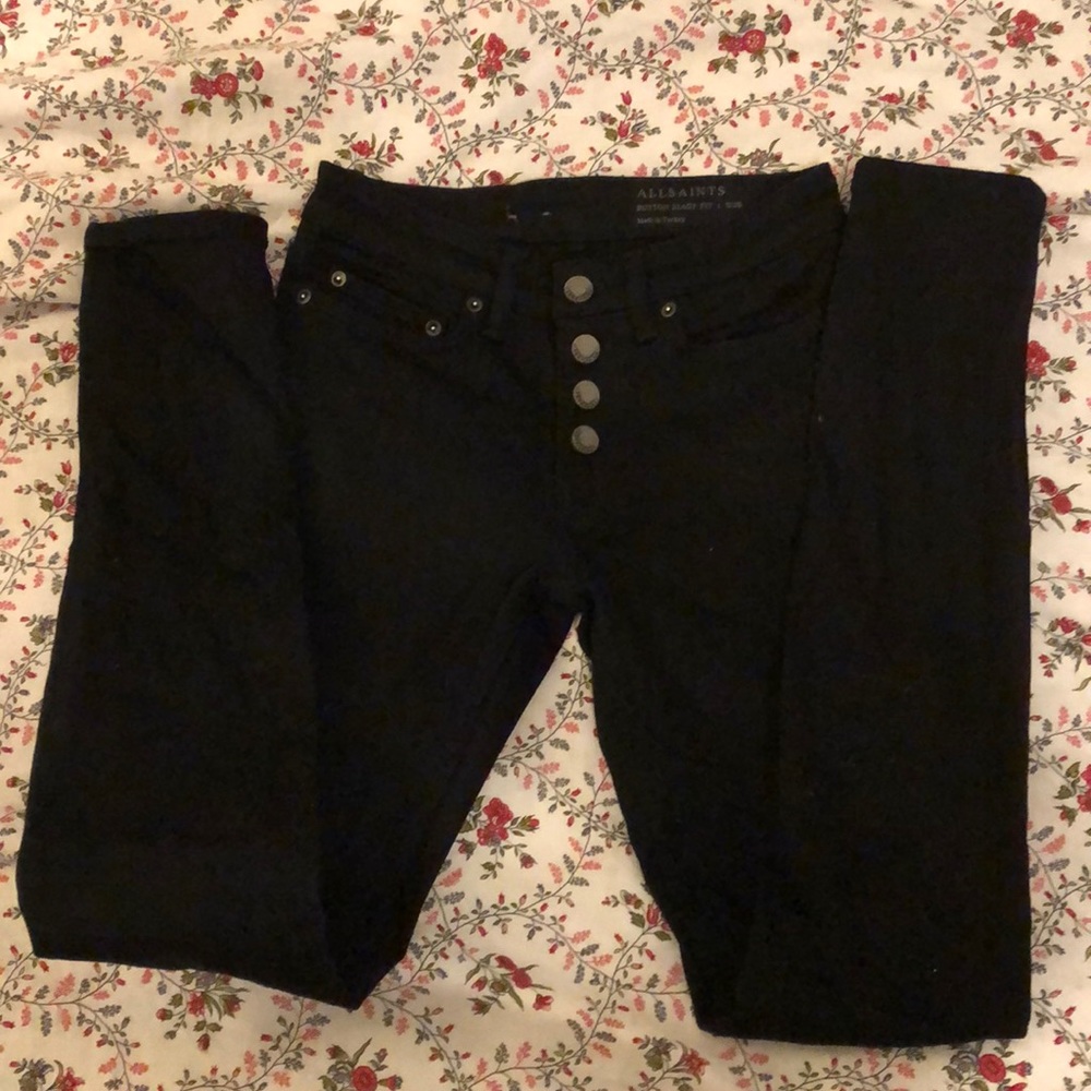 All saints button up black skinny jeans
